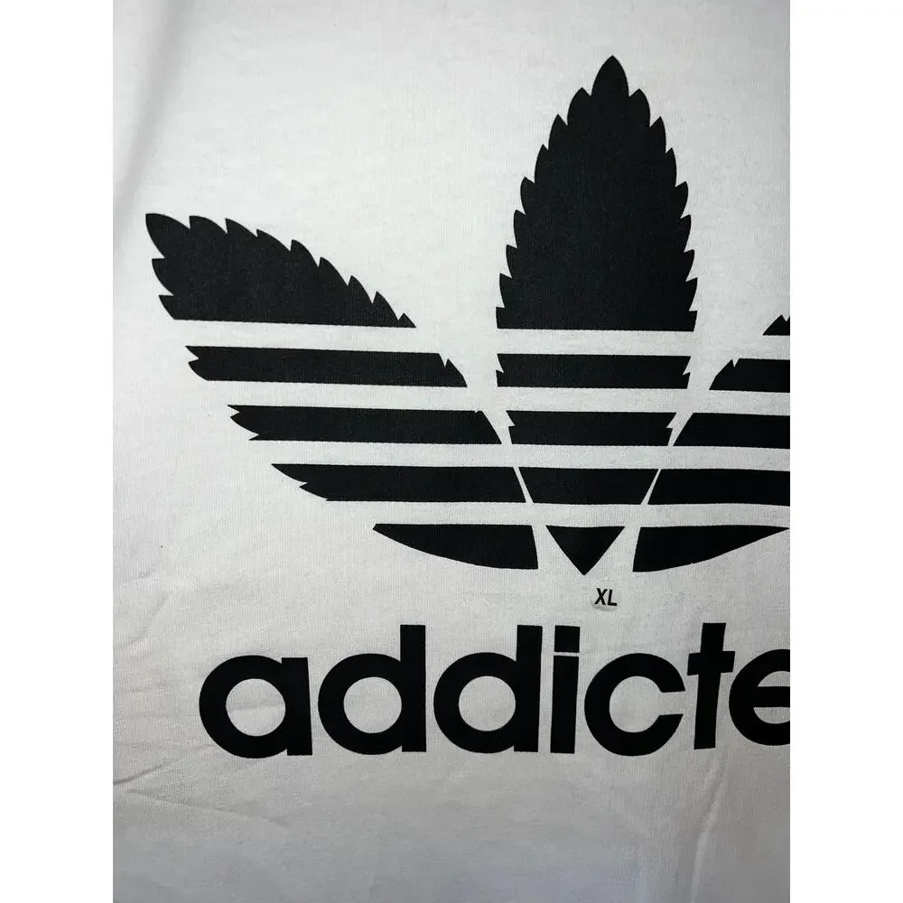 Y2K Addicted Adidas Weed Marijuana Smoke White Graphic Shirt 2000s M Medium - Picture 3 of 9